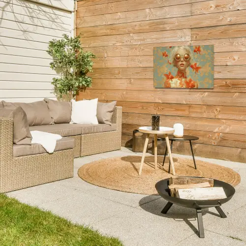 Goudvissen - Oranje - Vrouw - Blond Tuinposter op houten frame 2 cm dik klein -sfeer2