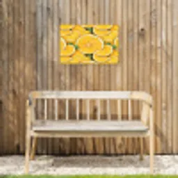 Grafisch - Citroenschijven - Blaadjes Tuinposter op houten frame 2 cm dik klein 845 -sfeer4