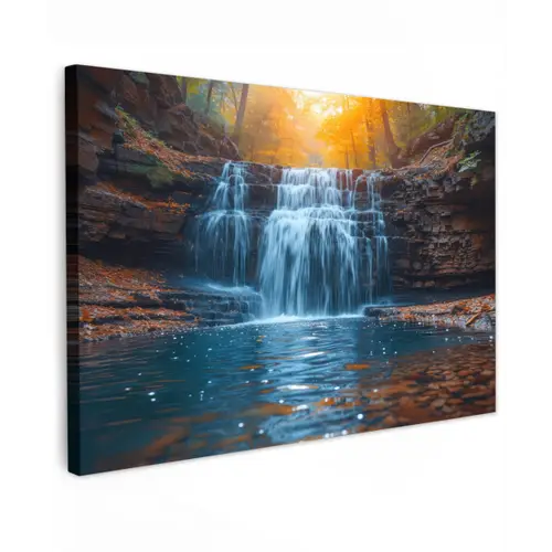 Herfstwaterval in het Bos Tuinposter op houten frame 2 cm dik klein -3d