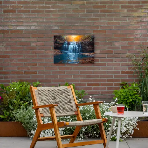 Herfstwaterval in het Bos Tuinposter op houten frame 2 cm dik klein -sfeer3