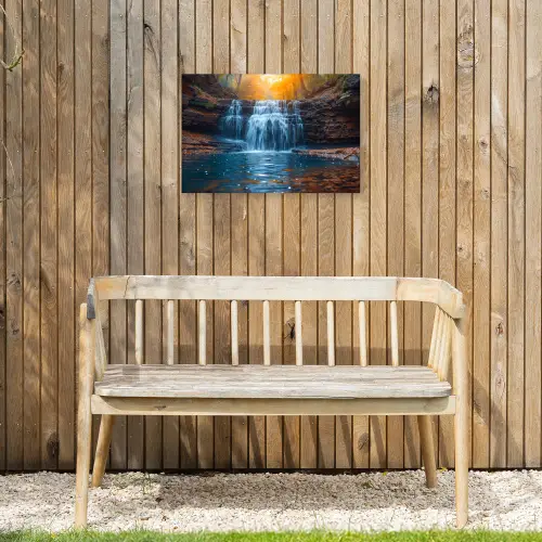 Herfstwaterval in het Bos Tuinposter op houten frame 2 cm dik klein -sfeer4