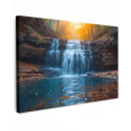 Herfstwaterval in het Bos Tuinposter op houten frame 2 cm dik klein -3d