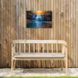 Herfstwaterval in het Bos Tuinposter op houten frame 2 cm dik klein -sfeer4