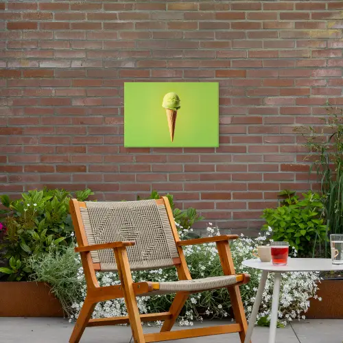 Hoorntje - Schepijs - Groen Tuinposter op houten frame 2 cm dik klein -sfeer3