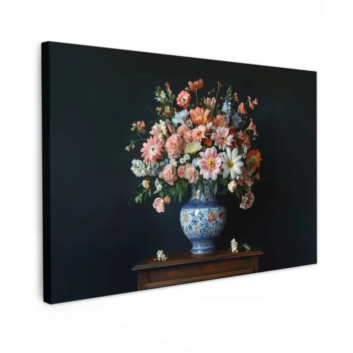 Hout - Vaas - Kleuren - Bloemen Tuinposter op houten frame 2 cm dik klein -3d