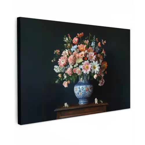 Hout - Vaas - Kleuren - Bloemen Tuinposter op houten frame 2 cm dik klein -3d