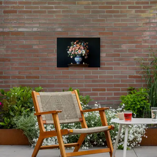 Hout - Vaas - Kleuren - Bloemen Tuinposter op houten frame 2 cm dik klein -sfeer3