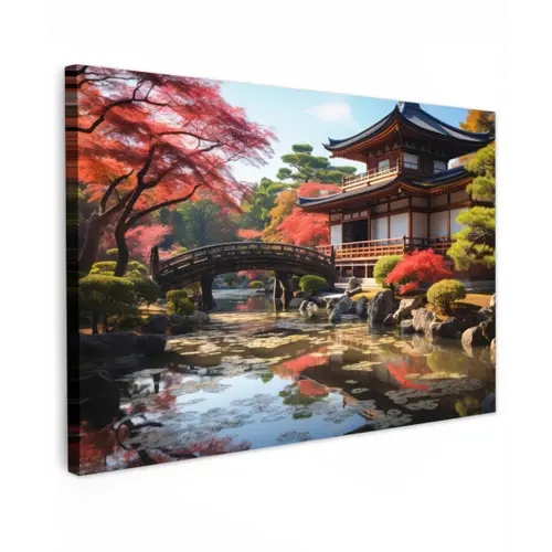 Japanse Tuin in de Herfst Tuinposter op houten frame 2 cm dik klein -3d