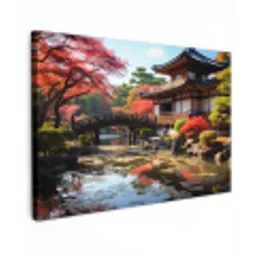 Japanse Tuin in de Herfst Tuinposter op houten frame 2 cm dik klein -3d