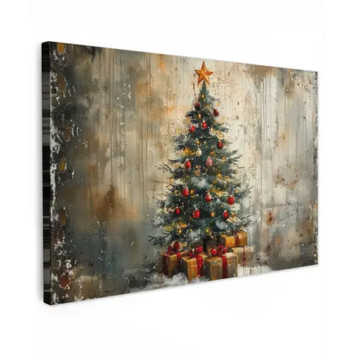 Kerstboom - Vintage - Kerst - Cadeau Tuinposter op houten frame 2 cm dik klein -3d