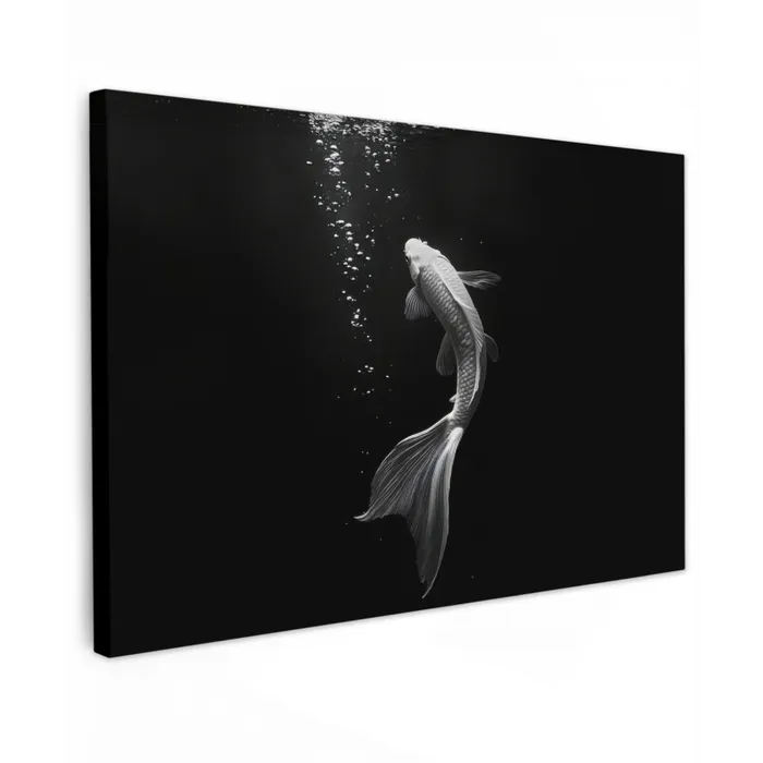 Koi - Vis - Wit - Zwart Tuinposter op houten frame 2 cm dik klein -3d