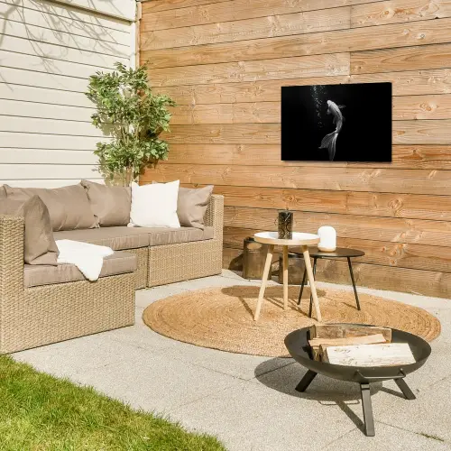 Koi - Vis - Wit - Zwart Tuinposter op houten frame 2 cm dik klein -sfeer2