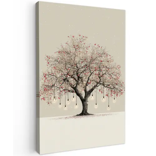 Lichtboom - Winter - Kerst - Meerkleurig Tuinposter op houten frame 2 cm dik klein -3d