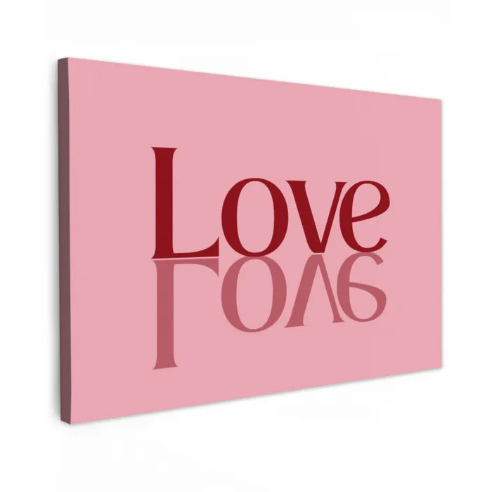 Love - Roze - Spiegeling Tuinposter op houten frame 2 cm dik klein -3d