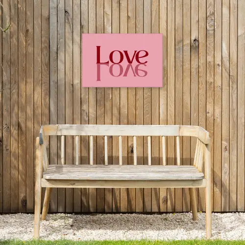 Love - Roze - Spiegeling Tuinposter op houten frame 2 cm dik klein -sfeer4