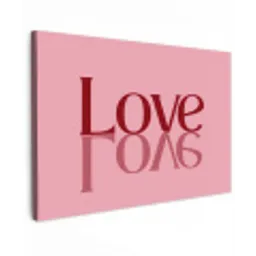 Love - Roze - Spiegeling Tuinposter op houten frame 2 cm dik klein -3d