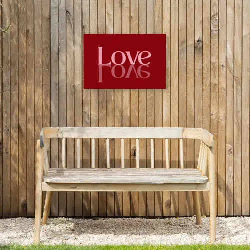 Love - Spiegeling - Rood Tuinposter op houten frame 2 cm dik klein -sfeer4