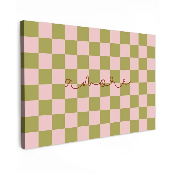 Patroon - Geblokt - Olijfgroen - Amore Tuinposter op houten frame 2 cm dik klein -3d