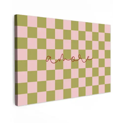 Patroon - Geblokt - Olijfgroen - Amore Tuinposter op houten frame 2 cm dik klein -3d