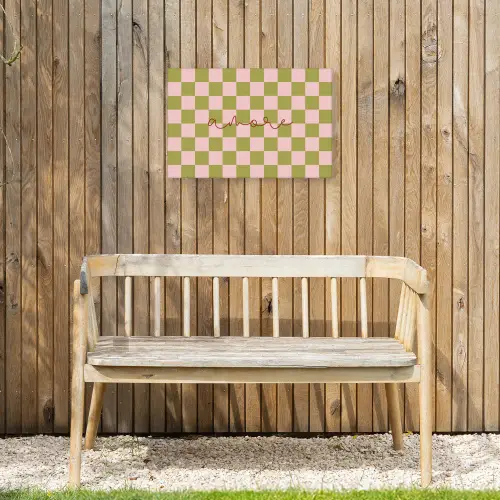 Patroon - Geblokt - Olijfgroen - Amore Tuinposter op houten frame 2 cm dik klein -sfeer4