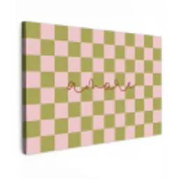 Patroon - Geblokt - Olijfgroen - Amore Tuinposter op houten frame 2 cm dik klein -3d