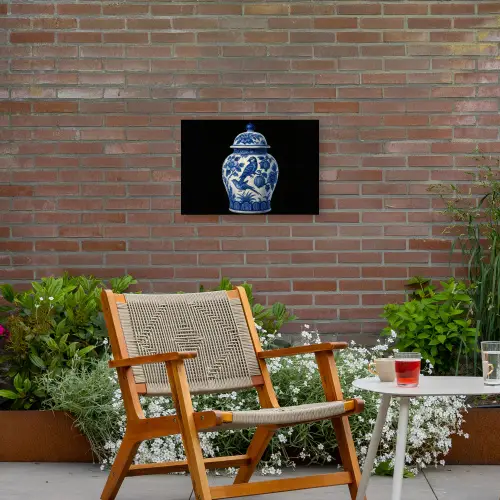 Pot - Delfts Blauw - Bloemen Tuinposter op houten frame 2 cm dik klein -sfeer3