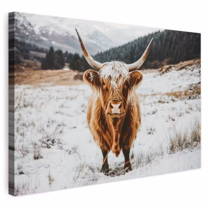 Buiten canvas - Schotse Hooglander - Landschap - Sneeuw - Bergen - Winter