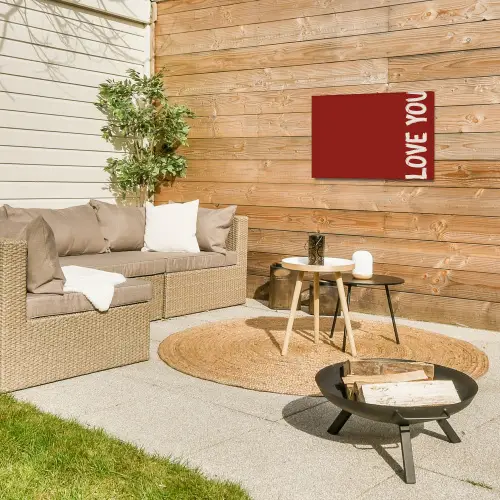Schuin - Loveyou - Rood Tuinposter op houten frame 2 cm dik klein -sfeer2