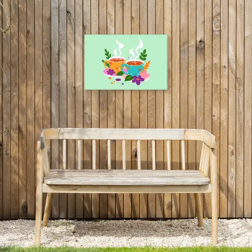 Thee - Illustratie - Kopjes - Bloemen Tuinposter op houten frame 2 cm dik klein -sfeer4