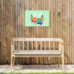 Thee - Illustratie - Kopjes - Bloemen Tuinposter op houten frame 2 cm dik klein -sfeer4