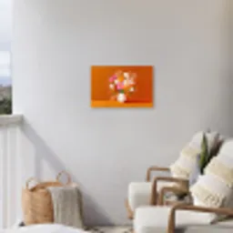 Vaas - Bloemen - Oranje Tuinposter op houten frame 2 cm dik klein -sfeer1