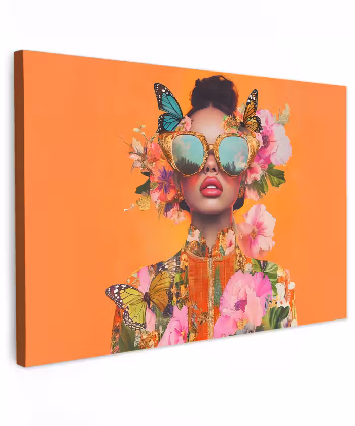Buiten canvas - Vlinders - Vrouw - Zonnebril - Kleurrijk