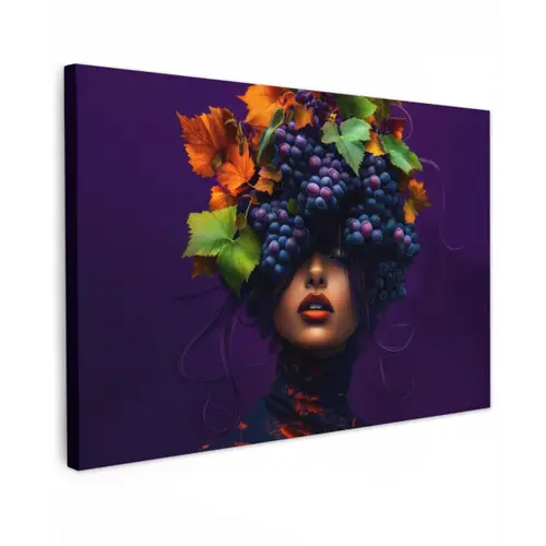 Vrouw - Paars - Druiven Tuinposter op houten frame 2 cm dik klein -3d