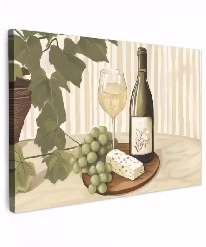 Buiten canvas - Wijn - Druiven - Kaas - Bladeren