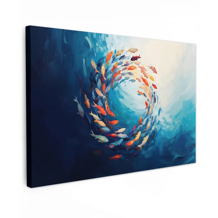 Zee - Vissen - Kleurrijk - Dynamisch Tuinposter op houten frame 2 cm dik klein -3d