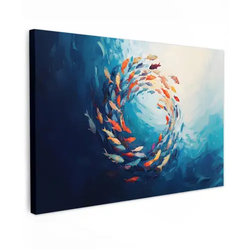 Zee - Vissen - Kleurrijk - Dynamisch Tuinposter op houten frame 2 cm dik klein -3d