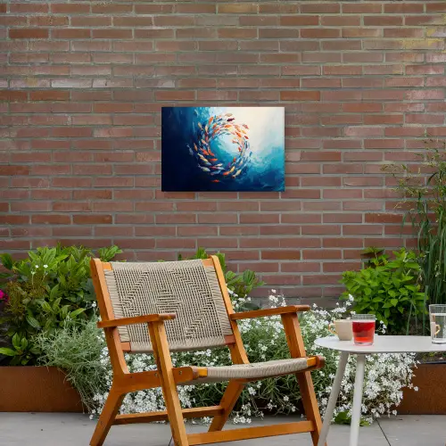 Zee - Vissen - Kleurrijk - Dynamisch Tuinposter op houten frame 2 cm dik klein -sfeer3