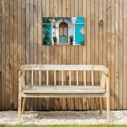 Zuilen - Sierlijke - Deur - Blauw Tuinposter op houten frame 2 cm dik klein -sfeer4