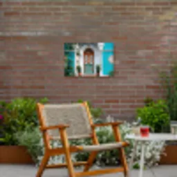 Zuilen - Sierlijke - Deur - Blauw Tuinposter op houten frame 2 cm dik klein -sfeer3