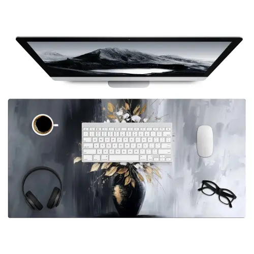 Bloemen - Wit - Vaas - Abstract Muismat XXL klein -3d
