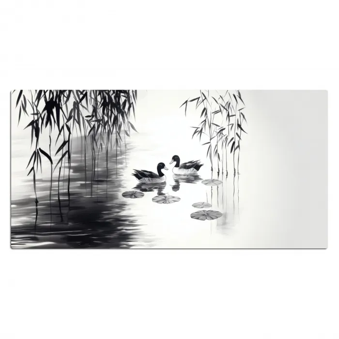 Eenden - Waterlelies - Riet - Zwart Muismat XXL klein -3d_leeg