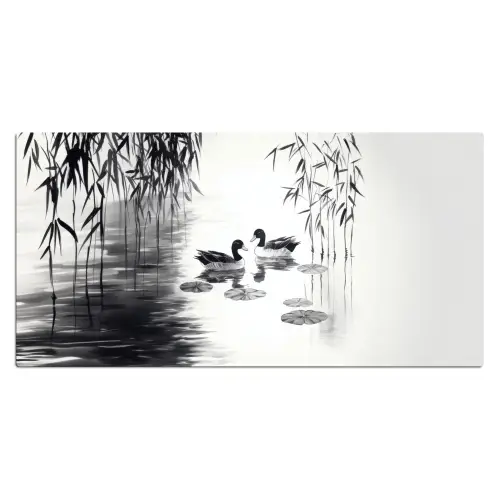 Eenden - Waterlelies - Riet - Zwart Muismat XXL klein -3d_leeg