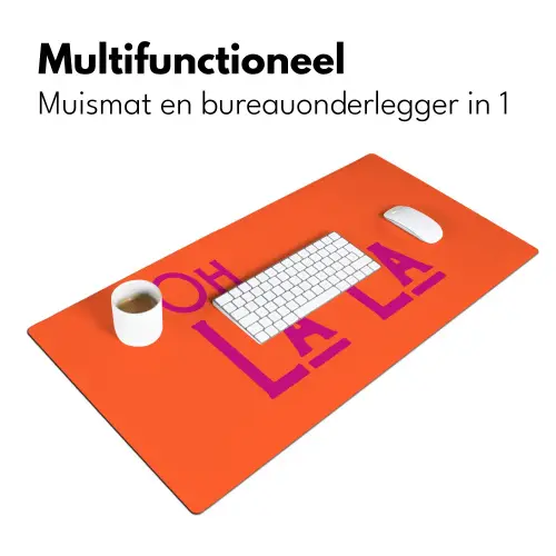 Oh la la - Oranje - Roze - Scheeflettertype Muismat XXL klein -sfeer4