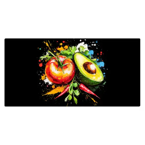 Tomaat - Avocado - Peper - Graffiti - Verf - Modern Muismat XXL klein -3d_leeg