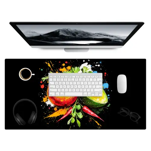 Tomaat - Avocado - Peper - Graffiti - Verf - Modern Muismat XXL klein -3d