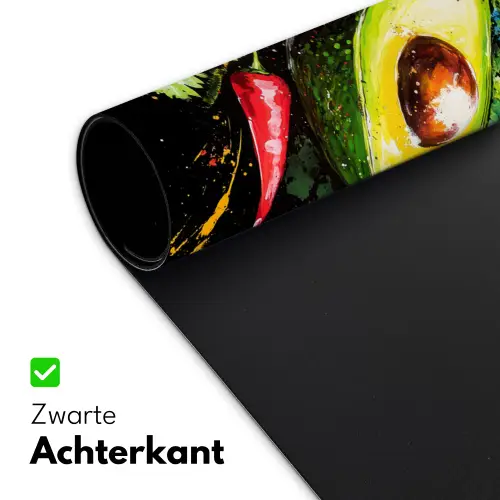 Tomaat - Avocado - Peper - Graffiti - Verf - Modern Muismat XXL klein -sfeer2