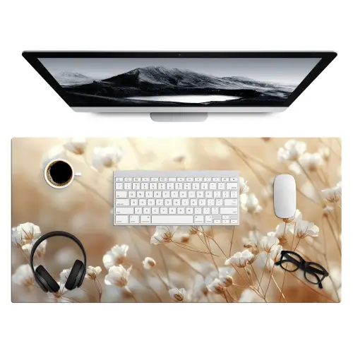 Wilde - Bloemen - Wit Muismat XXL klein -3d