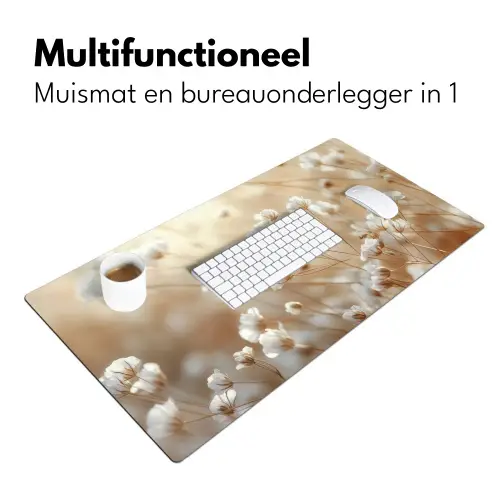 Wilde - Bloemen - Wit Muismat XXL klein -sfeer4