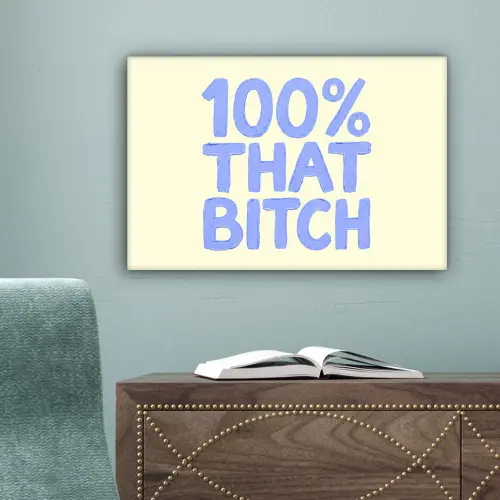 100% that bitch - Blauw - Wit canvas 2cm klein -sfeer4