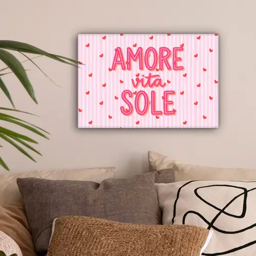 Amore vita sole - Roze - Hartjes canvas 2cm klein -sfeer1